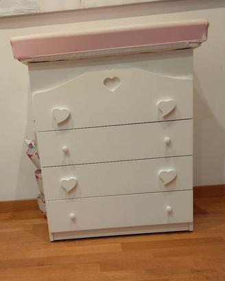 Settimino bambina, colore bianco, motivo cuore.