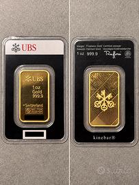 Lingotto d’oro UBS – 1 oz – 999,9 – Svizzera