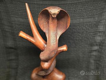 Cobra su Ramo 45cm Scultura Legno d'Arredo Design