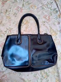 Borsa Pelle Genuine leather  Nero/verde italy