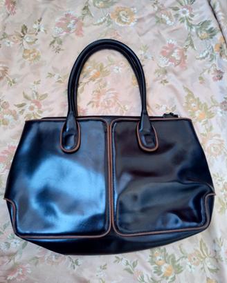 Borsa Pelle Genuine leather  Nero/verde italy