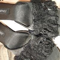 ciabatte raso e pizzo ,con tacco modello sexy