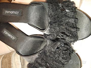 ciabatte raso e pizzo ,con tacco modello sexy