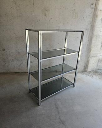 Libreria vetro fumé e metallo cromato 4 ripiani