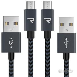 RAMPOW Cavo Micro USB (1Metro-Nylon, Grigio, 2 pz)
