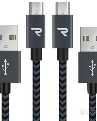 RAMPOW Cavo Micro USB (1Metro-Nylon, Grigio, 2 pz)