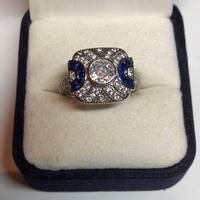 Anello in stile Art Déco zirconi zaffiro platino