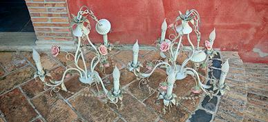 Lampadario vintage ferro battuto cristallo e ceram