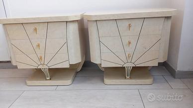Coppia comodini riproduzione Art Deco color panna