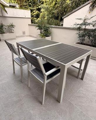Set da esterno in alluminio tavolo panca e sedie