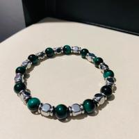 Bracciale acciaio, pietre naturali occhio di tigre