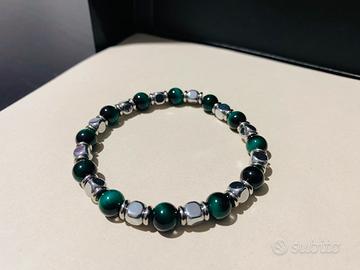 Bracciale acciaio, pietre naturali occhio di tigre