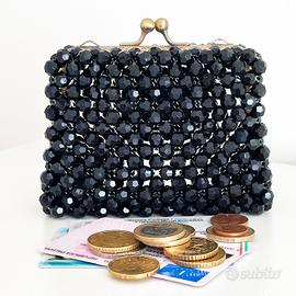 Borsellino portamonete in perline nere handmade 