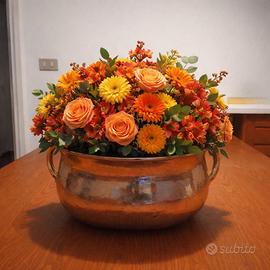 vaso o centrotavola ovale argentato, con manici