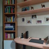 scrivania con colonne librerie e mensole
