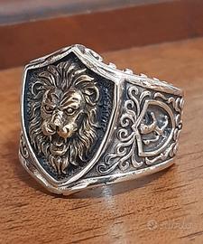 anello cartiglio argento massiccio 925  leone uomo