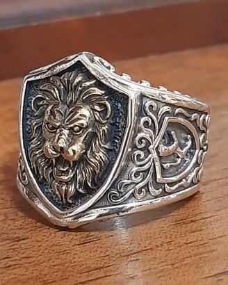 anello cartiglio argento massiccio 925  leone uomo