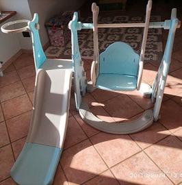 Set 3 in 1: scivolo altalena e canestro bambini