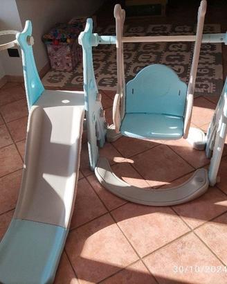 Set 3 in 1: scivolo altalena e canestro bambini