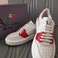 Scarpe Uomo Sneakers Vera Pelle Bianca N.42