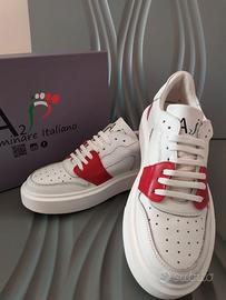 Scarpe Uomo Sneakers Vera Pelle Bianca N.42