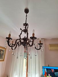 Lampadario  Ferro Battuto e Gocce Cristallo 
