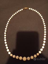 Collana vintage di perle bianche sfaccettate 