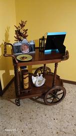 carrello bar tavolino con portabottiglie in legno