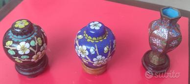 Tris Miniature Vasi Cloisonné Cinese Vintage