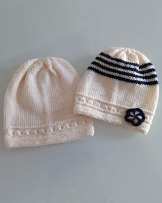 2 cappellini lana artigianali bimba 2/3 anni