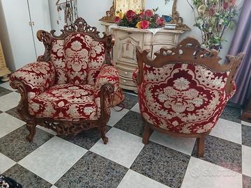 Divano classico in legno - coloro bordeaux e oro