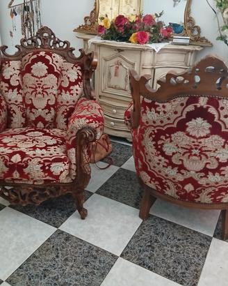 Divano classico in legno - coloro bordeaux e oro