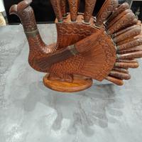 Porta posate Vintage  Pavone in legno intagliato 