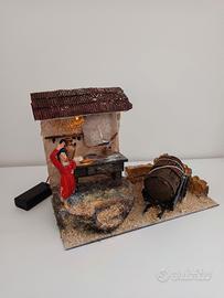 Diorama modellismo rurale con carretto con botte 