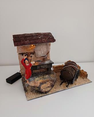Diorama modellismo rurale con carretto con botte 