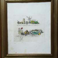 Quadro Elio Romano Acquarello Mano 11/99 Numerato