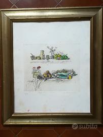 Quadro Elio Romano Acquarello Mano 11/99 Numerato