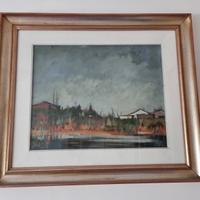 tela paesaggio ad olio vintage '70 72x62
