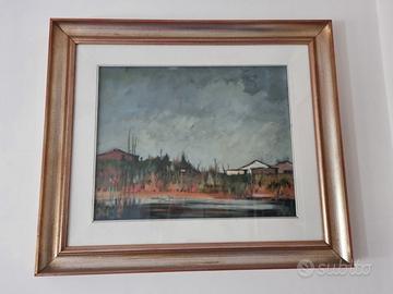 tela paesaggio ad olio vintage '70 72x62