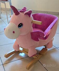 Unicorno Rosa Peluche a Dondolo Legno con Suoni
