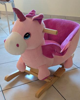 Unicorno Rosa Peluche a Dondolo Legno con Suoni