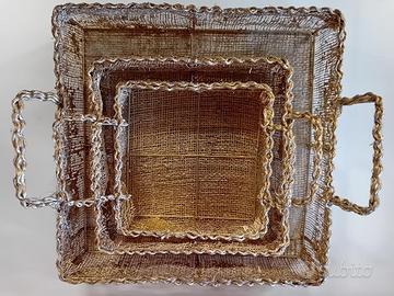 Set 3 cestini quadrati natalizi con manici oro