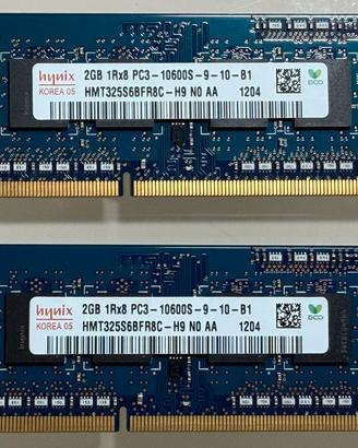 4 Gb (2+2) RAM SODIM DDR3 1066 MHz