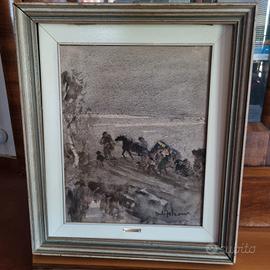 Giulio Falzoni "l'organetto ". Acquarello 