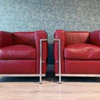 2 Poltrone LC2 in pelle Venezia Rosso MDF Italia