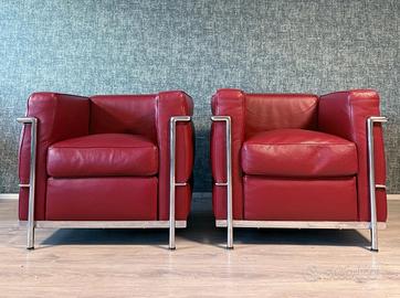 2 Poltrone LC2 in pelle Venezia Rosso MDF Italia