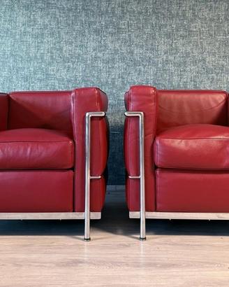 2 Poltrone LC2 in pelle Venezia Rosso MDF Italia