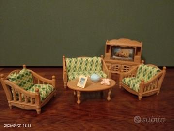 SYLVANIAN SALOTTINO CON TV E TESSUTO DI RICAMBIO