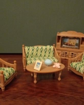 SYLVANIAN SALOTTINO CON TV E TESSUTO DI RICAMBIO