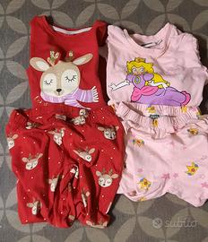 2 Pigiami Bambina Rosso e Rosa